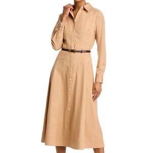 100% Silk & Linen Blend Tan Shirt Dress with Pockets Jones New York